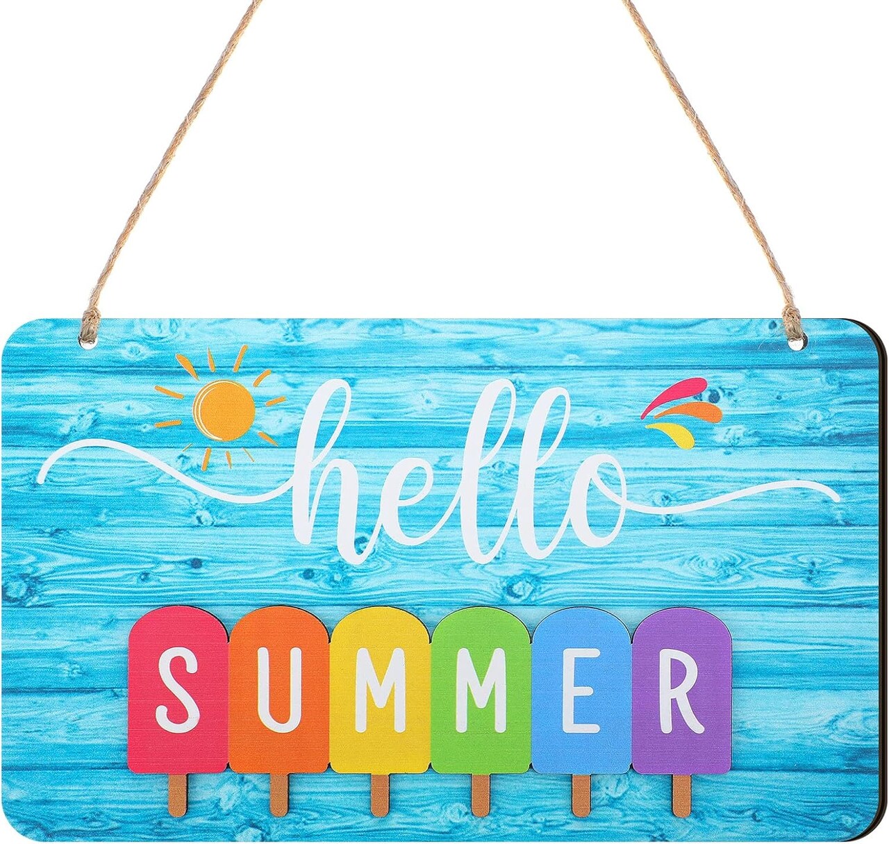Hello Summer Door Sign Colorful Ice Lollipop Summer Sign for Front Door Welcome Decoration Plaque Hanging Sign for Farmhouse Home Door Wall Porch Indoor Outdoor,10 x 5.5 Inch
